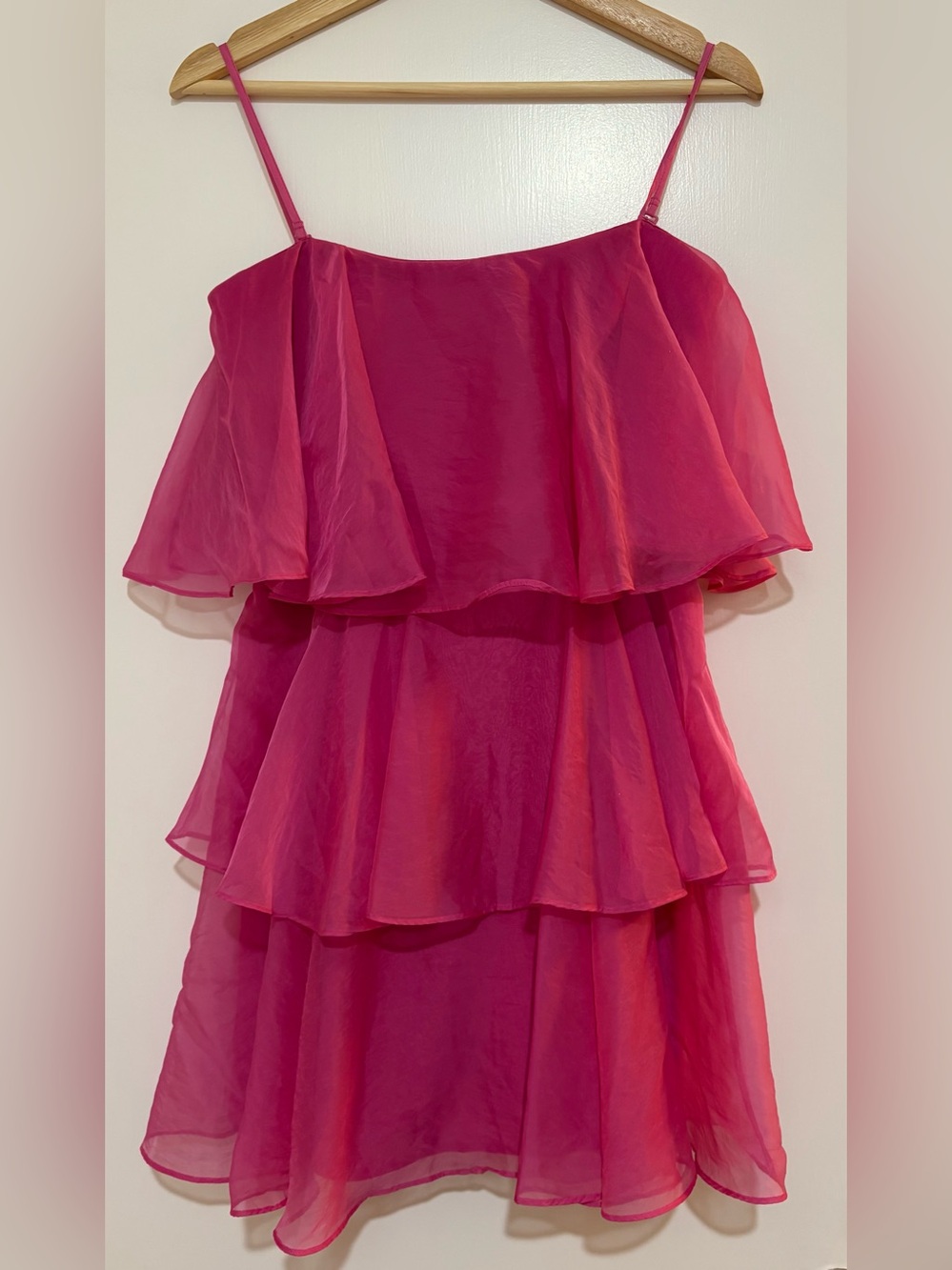 Abercrombie & Fitch Pink Tiered Organza Mini Dress Medium Tall